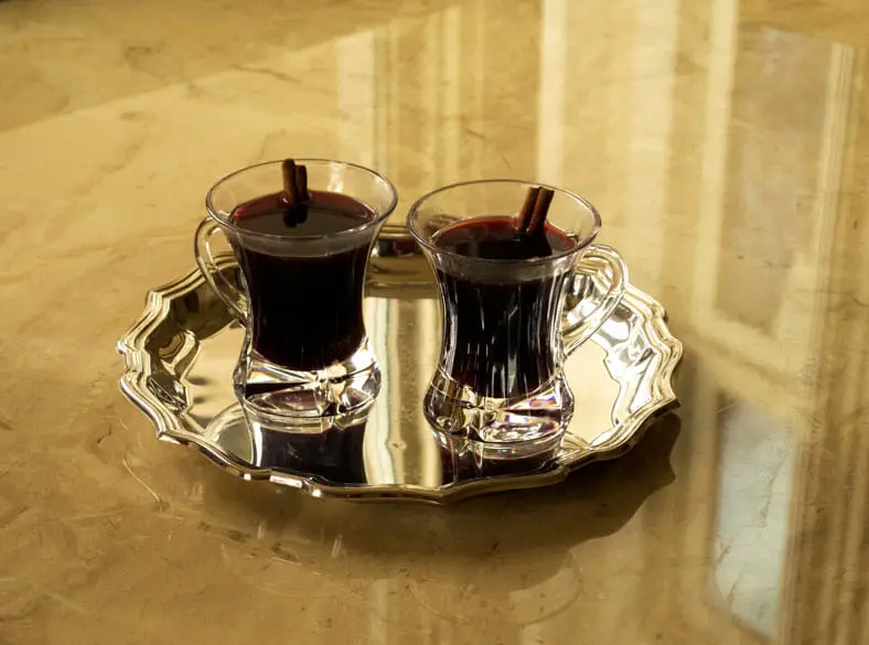 Red wine served in a glass serving mugs