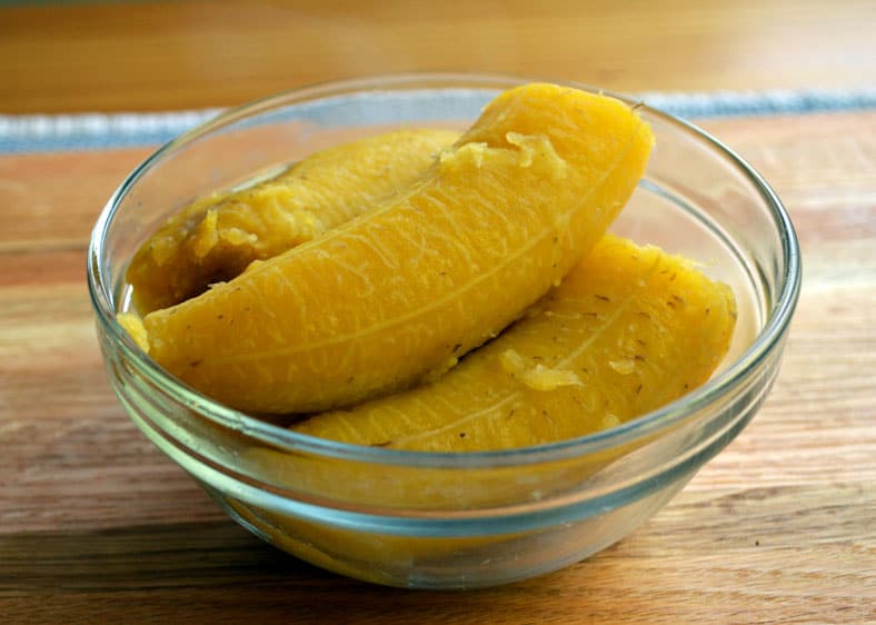 Plantains that have been boiled for the hudut (Belizean mashed plantains)
