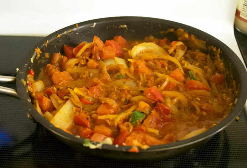 Another topping is a tomato ragout made with loads of chilis, onions and garlic stewed together into a nice sauce