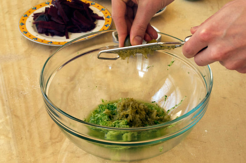 Grating pickle for beet soup in a bowl