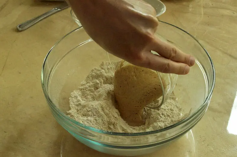 Making dough for Cypriot flaounes - cheese filled Easter bread