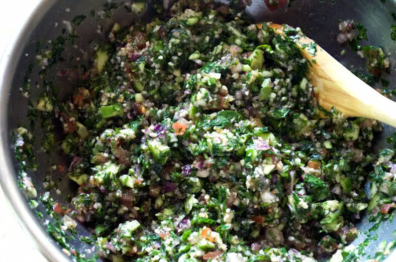 Syrian Tabouli - parsley, cucumber, bulgur, red onion, tomato salad with lemon juice and olive oil