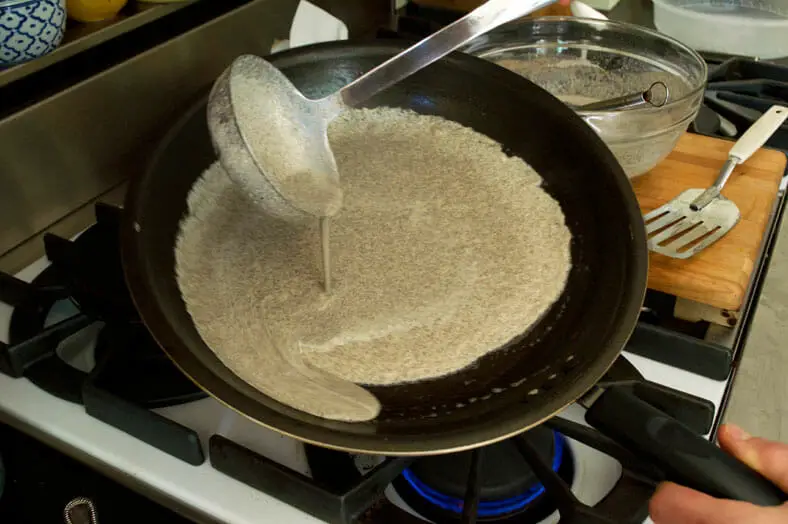 Rotate the pan around to spread the crepe batter evenly