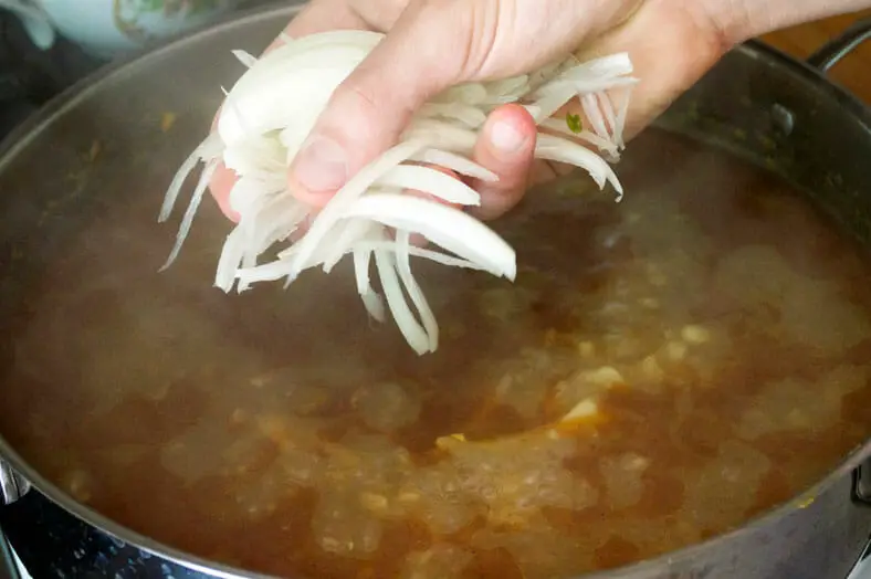 Add in some fresh onions to boil and soften