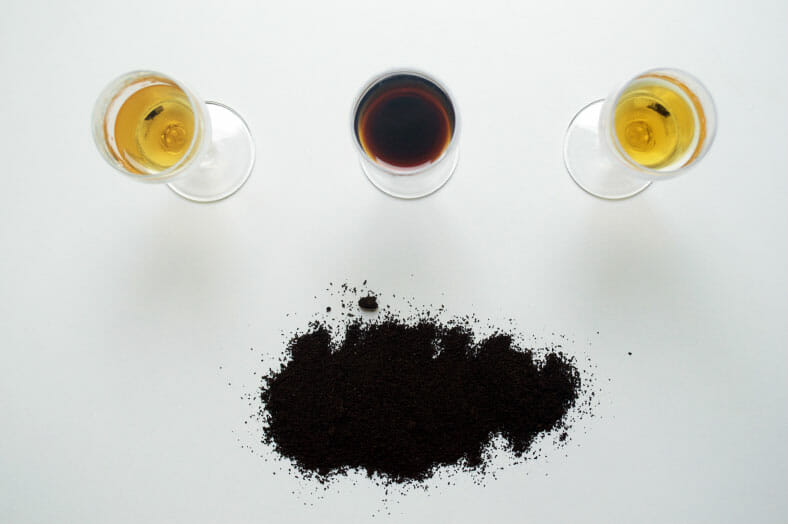 Ingredients for coffee - coffee powder, whiskey, Kahlua, grand marnier