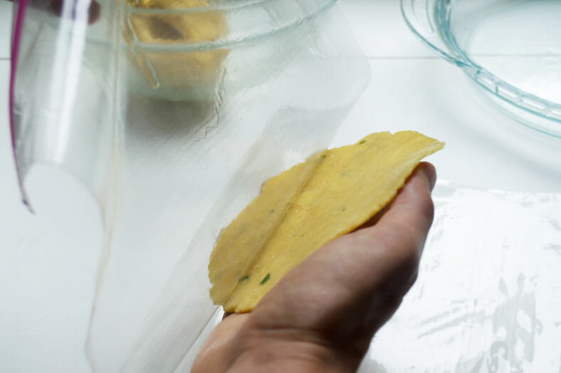 Removing the flattened circle from Ziploc bag