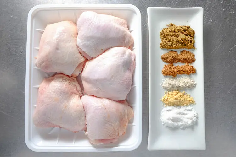 View of ingredients - chicken and spices