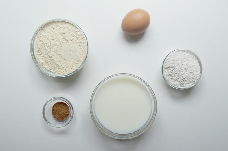 Ingredients - eggs, flour, milk