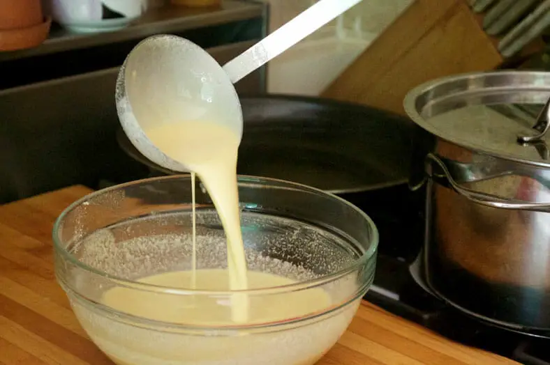 Mixing the batter with spoon
