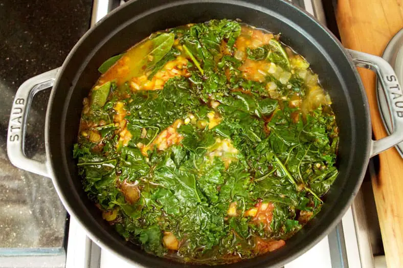 Adding kale to pot just before serving