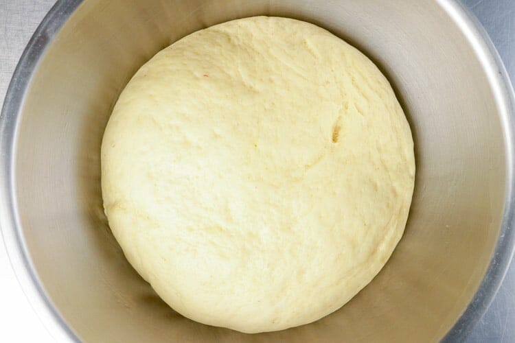 Risen dough size of a bowl