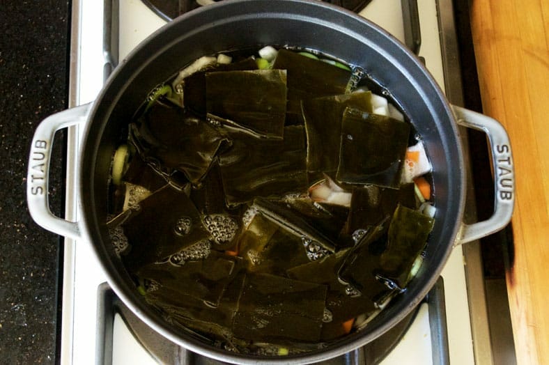 Cooking all vegetables in stockpot and bringing water to boil