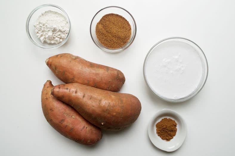 Core ingredients: sweet potato, milk, sugar, cinnamon and flour