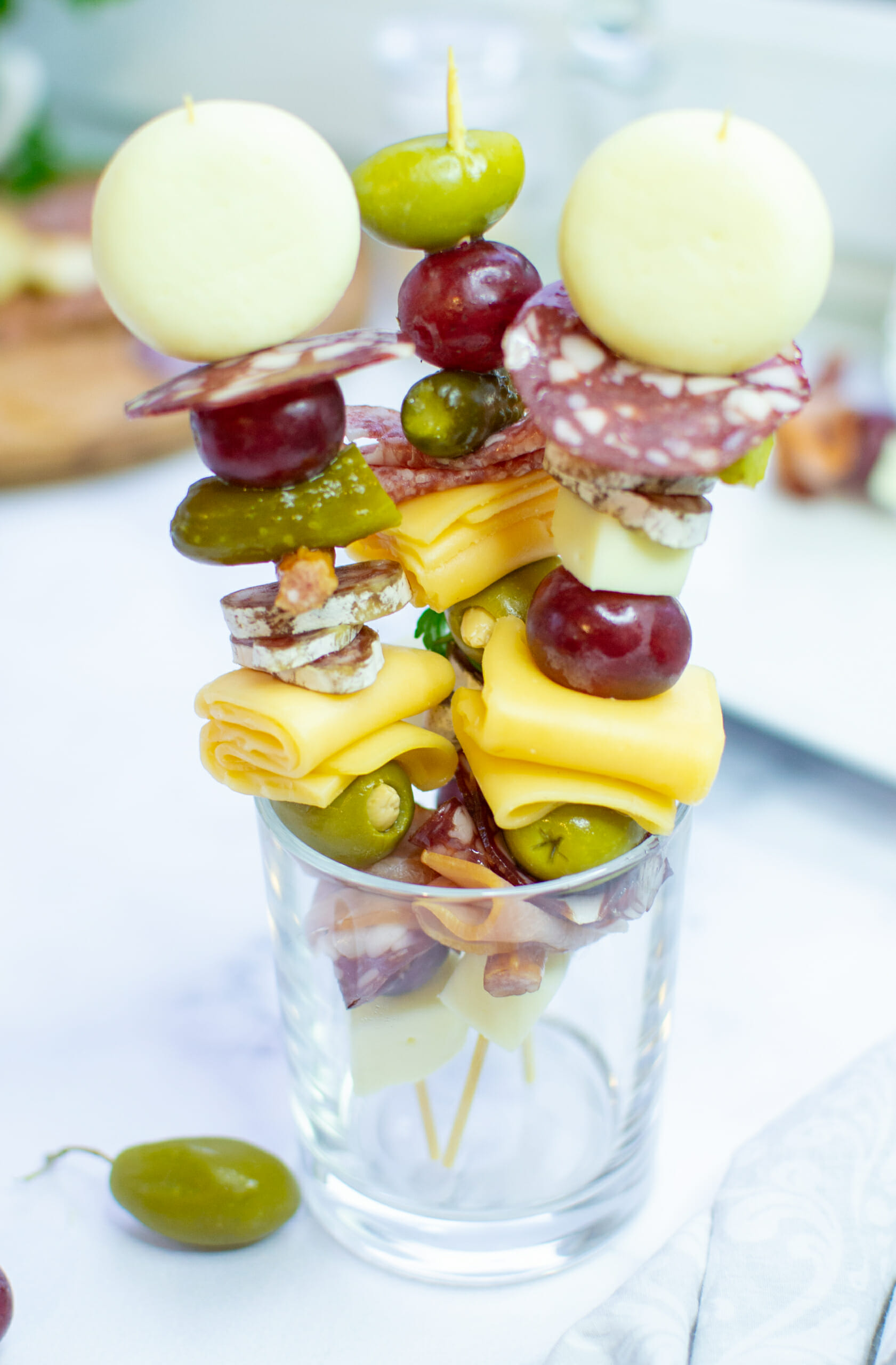 Meat and Cheese Individual Charcuterie Skewers Appetizers