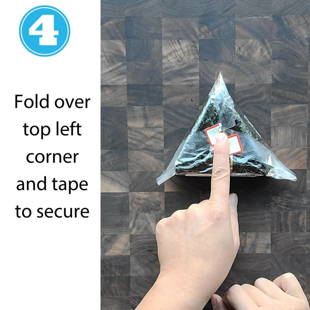 step 4 - fold over the top left corner and secure with tape