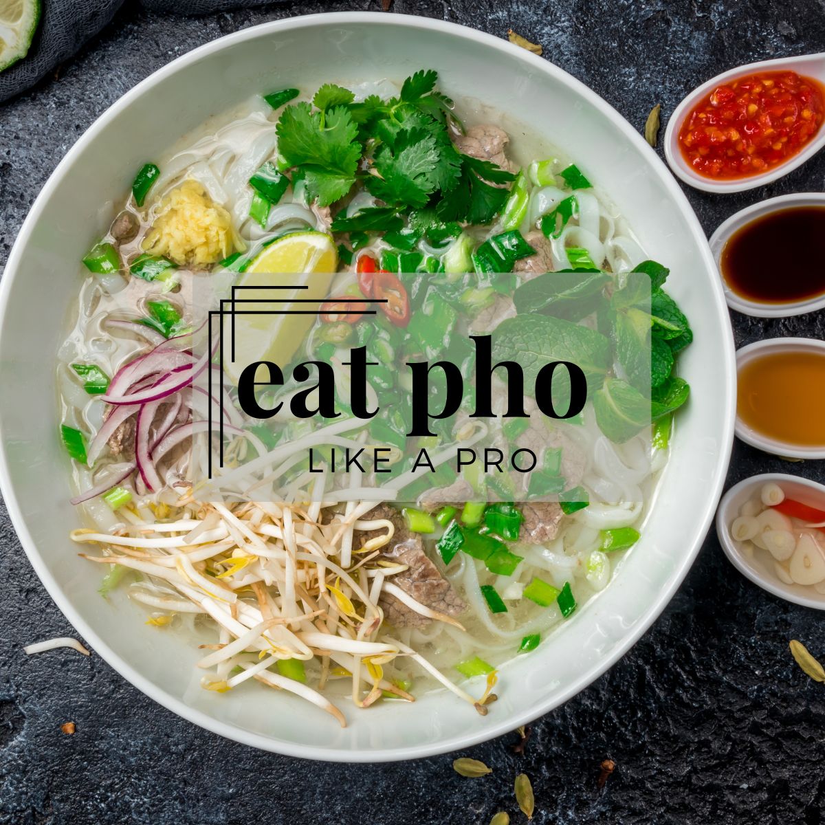 how to eat pho graphic image top view of a bowl of pho