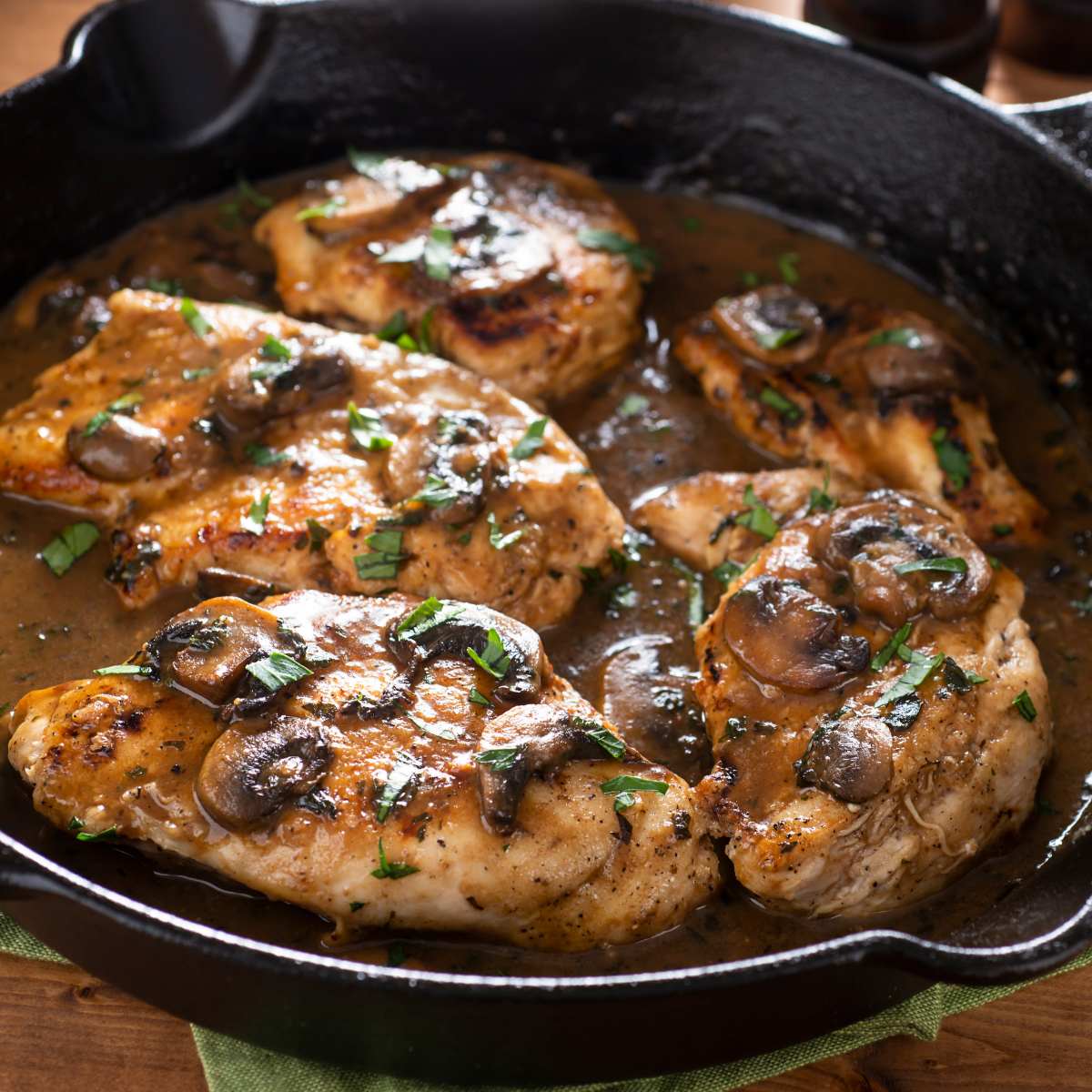 Chicken Marsala on a Pan placed on a table