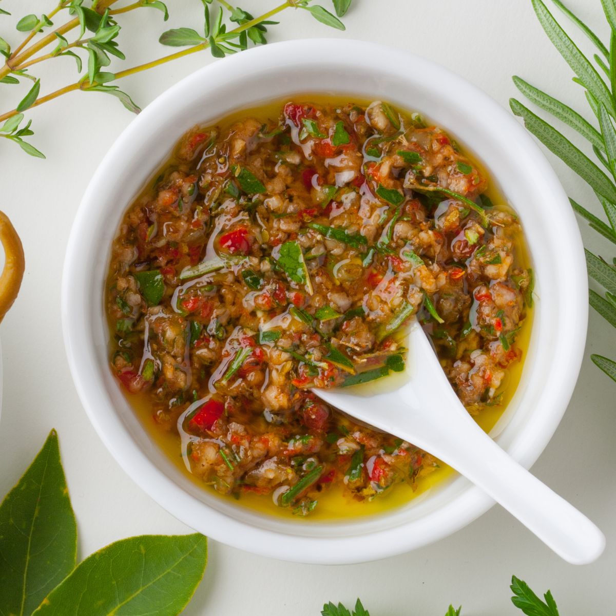 Cilantro-infused chimichurri sauce in a bowl