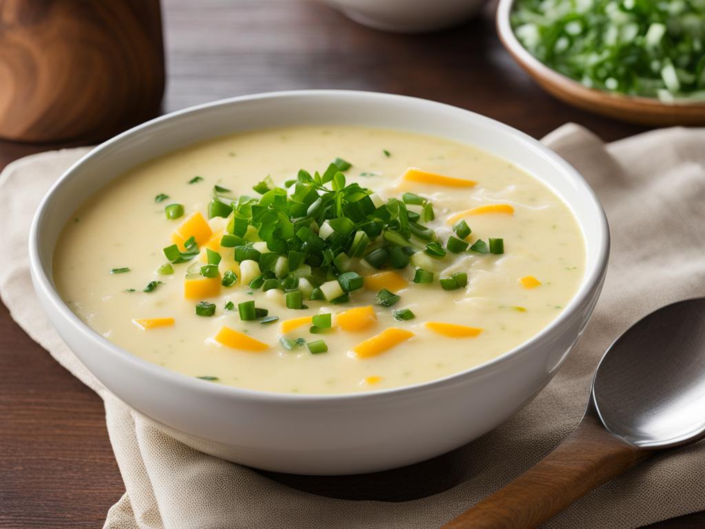 Creamy Cheesy Potato Soup with Spoon on the table