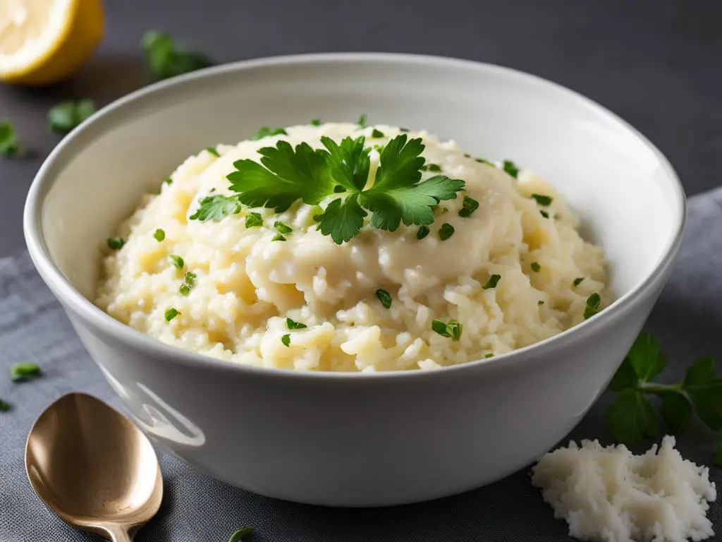 Creamy Lemon Risotto with Mascarpone, served with a spoon on the table