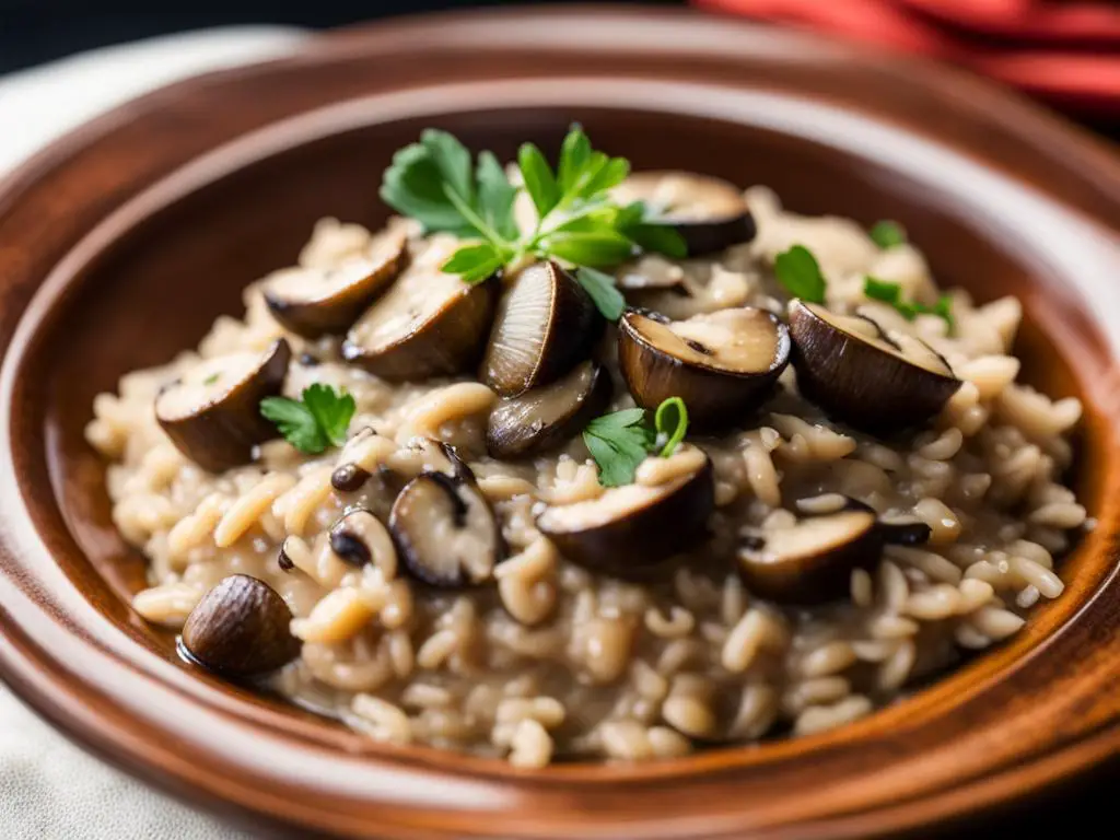 Creamy Mushroom Risotto Garnished with on Coriander on a Plate