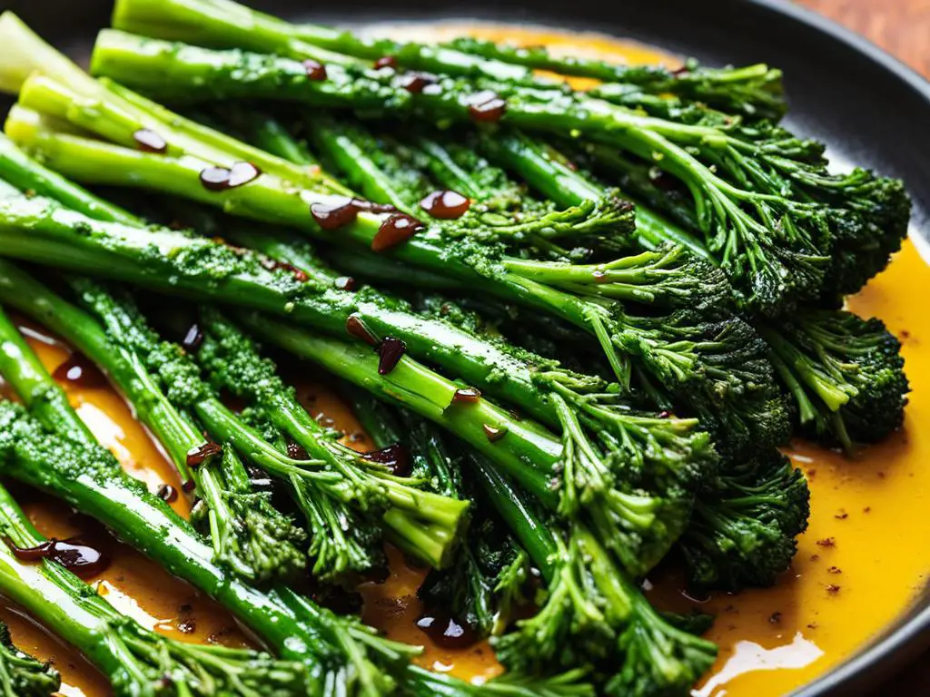 Grilled Broccolini with Apple Cider Vinaigrette on pan