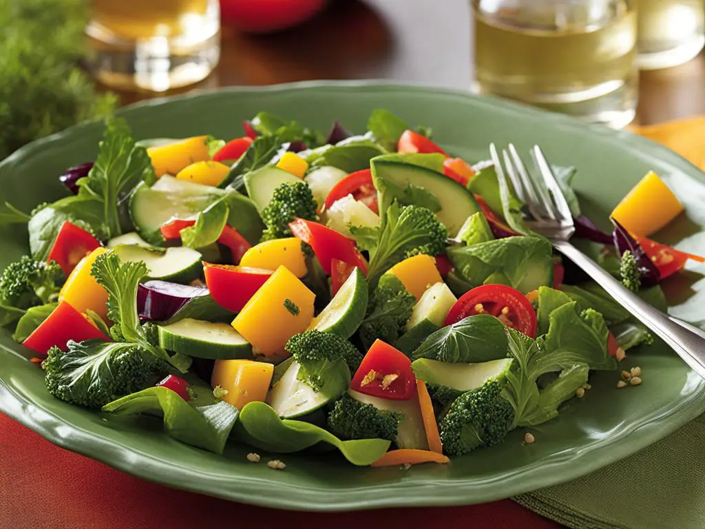 Healthy Vegetable Salad with fork in a plate
