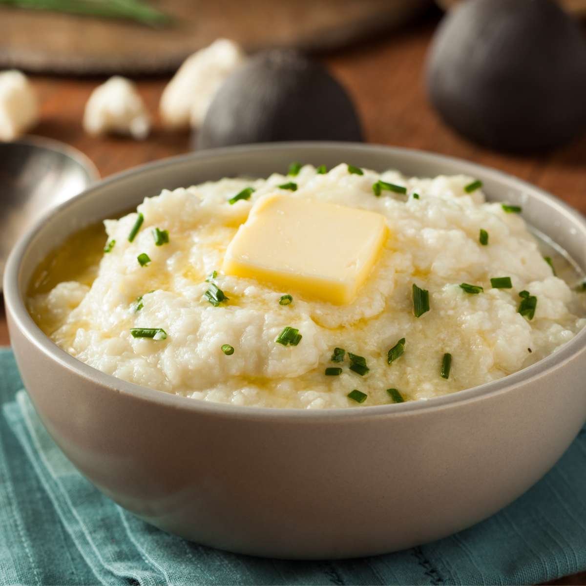 Mashed cauliflower healthy dish on a table 