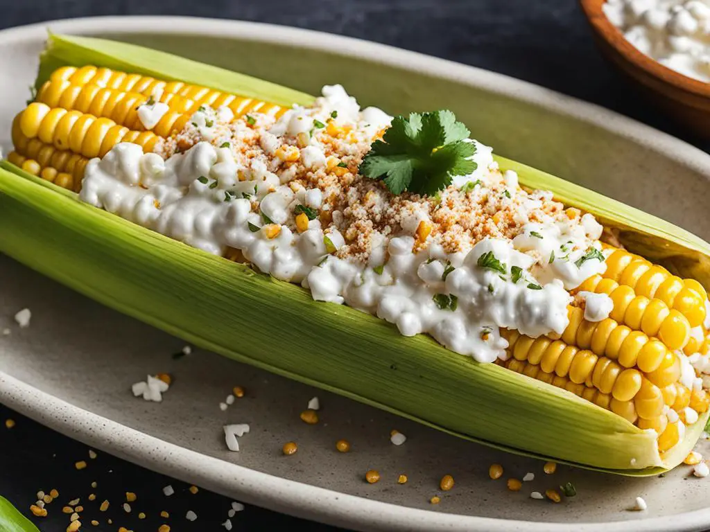 Corn elote in a tray on the table