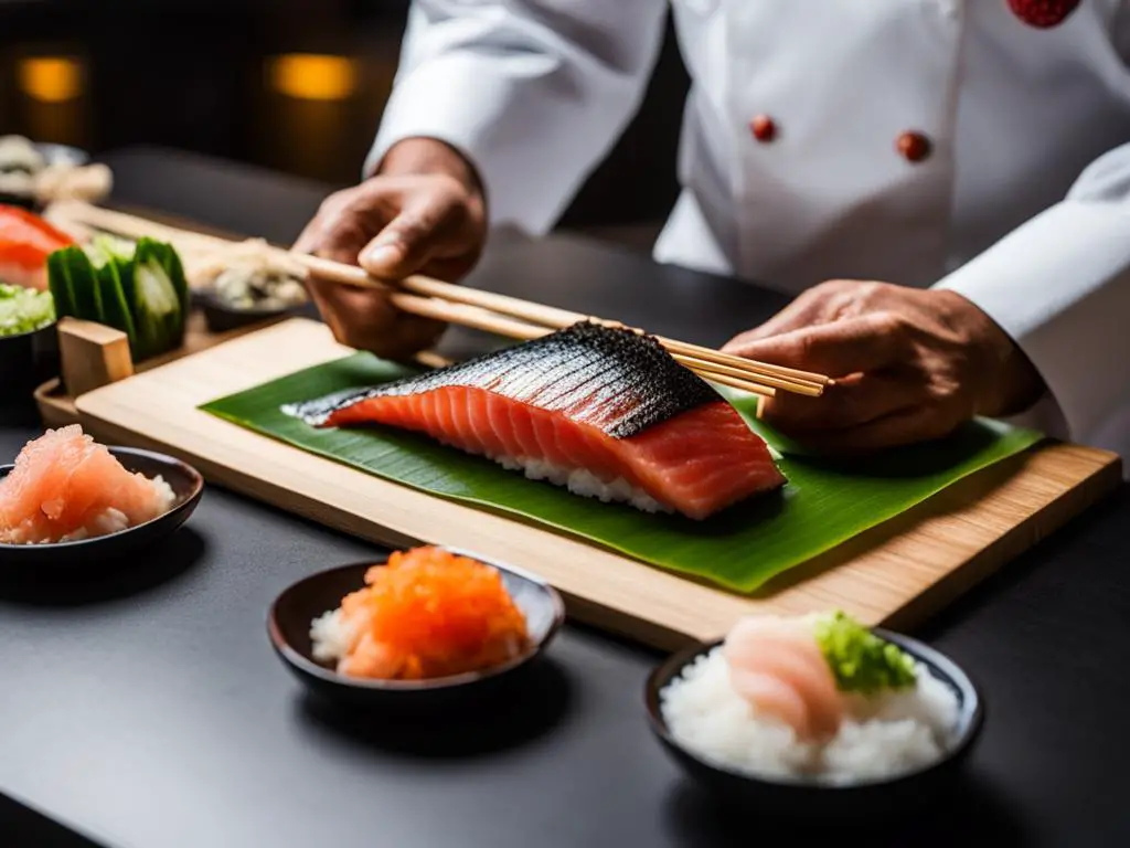 Red snapper sushi preparation