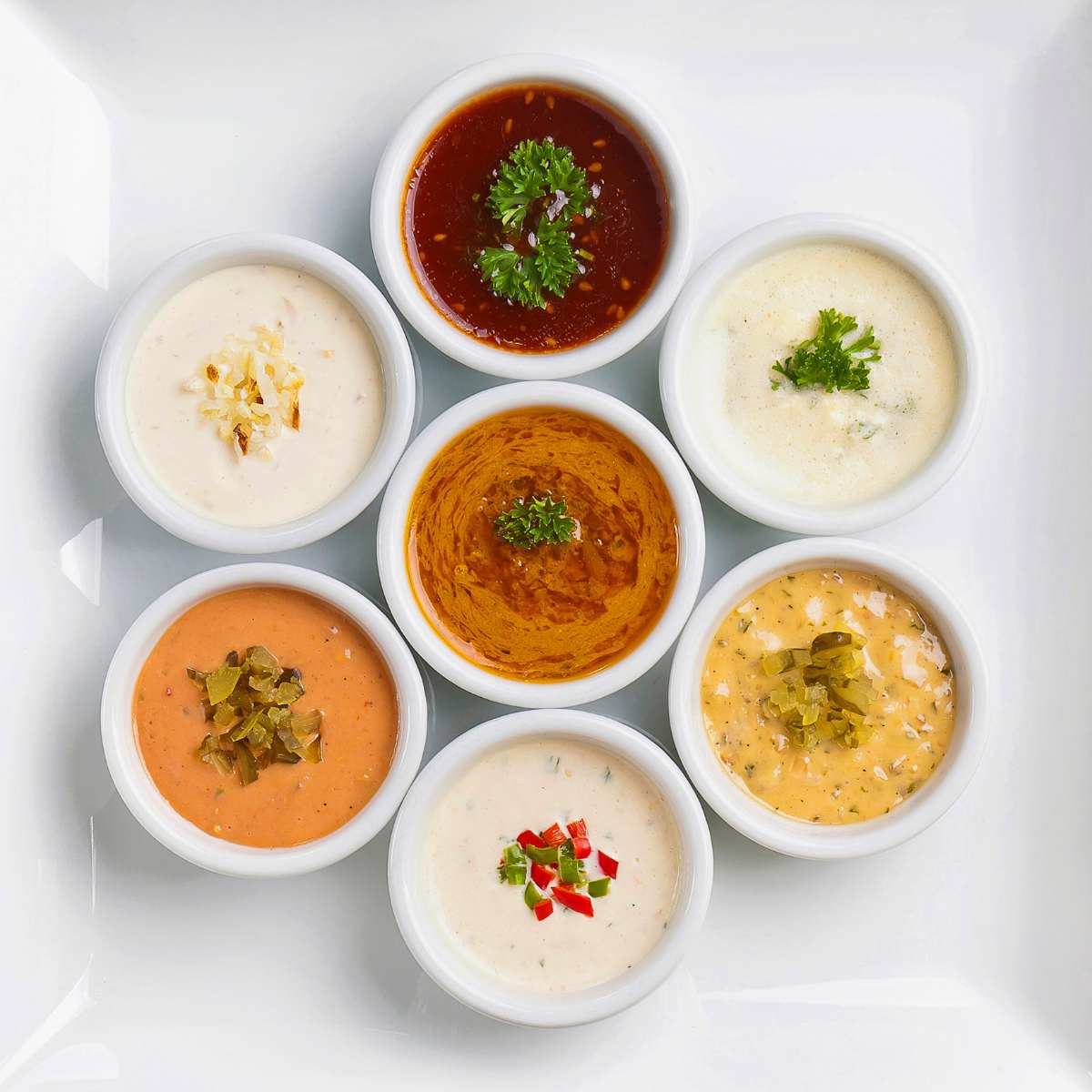 Variety of Sauces in a Plate