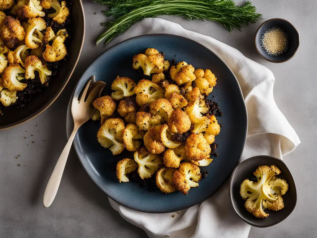 Roasted Garlic Cauliflower in plate and bowls