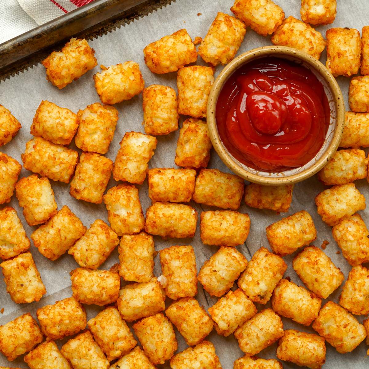 Golden crispy tater tots served with a delectable gourmet sauce