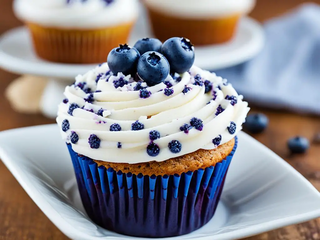 Blueberry cupcakes in plate on a table