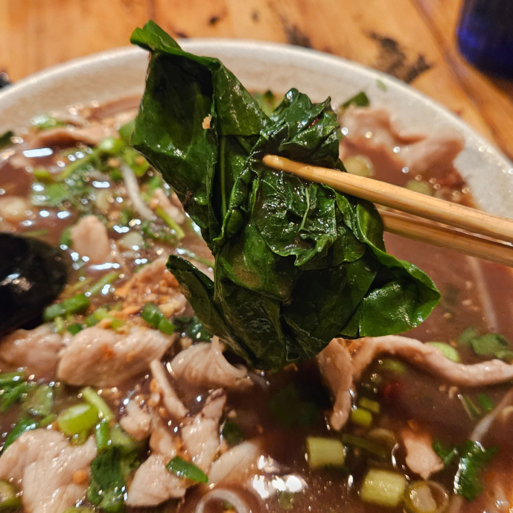 chinese broccoli in boat noodle soup