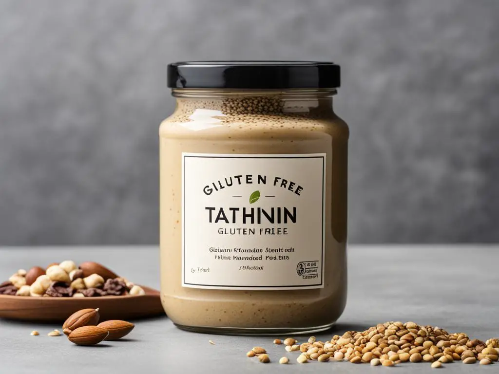  Tahini bottle with dry fruits in plate on the table 