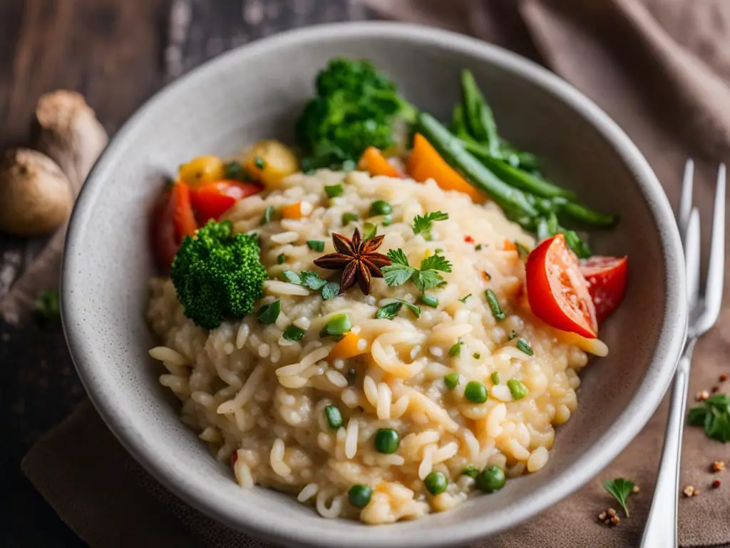Risotto bowl with fork on a table 