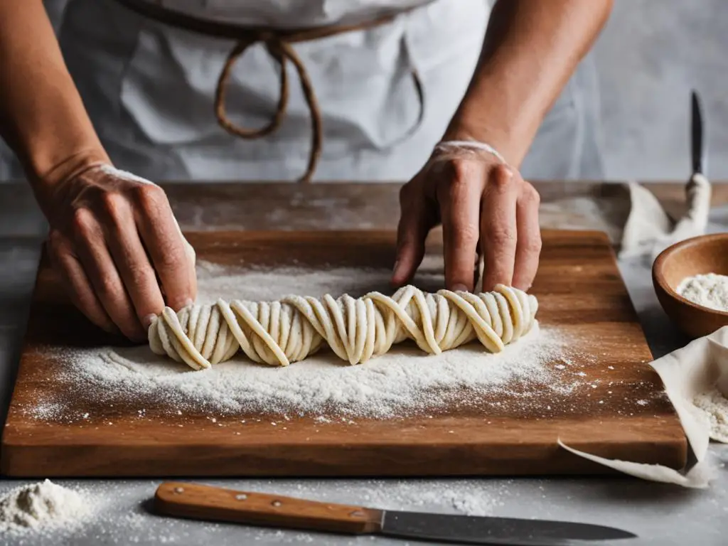 Chef preparing of gnocchi from dough