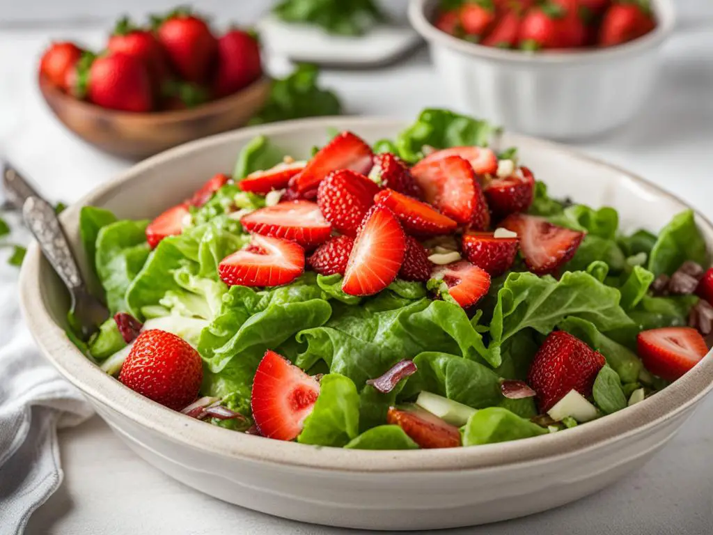 strawberry vinaigrette salad bowl on the table 
