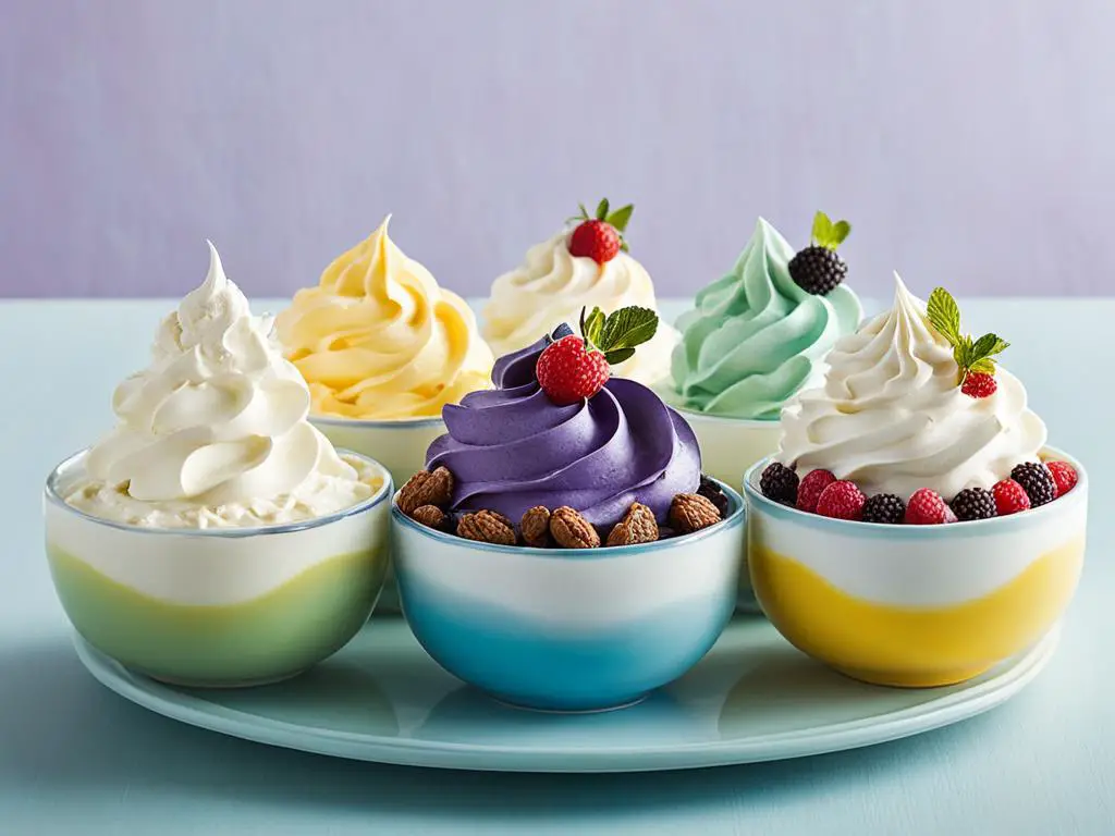 Flavored Chantilly Cream in bowls placed on the plate