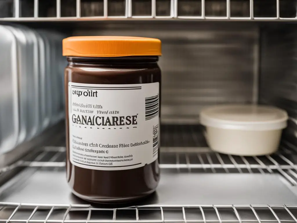 Ganache stored in a sealed jar in the refrigerater