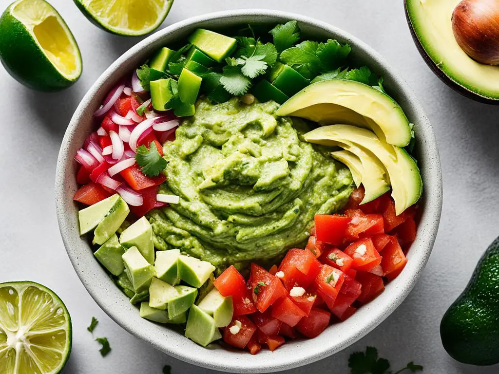 Guac recipe topped with corinder,onion and tommato