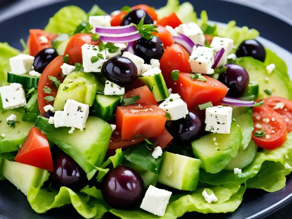 lettuce in Greek salad on a plate