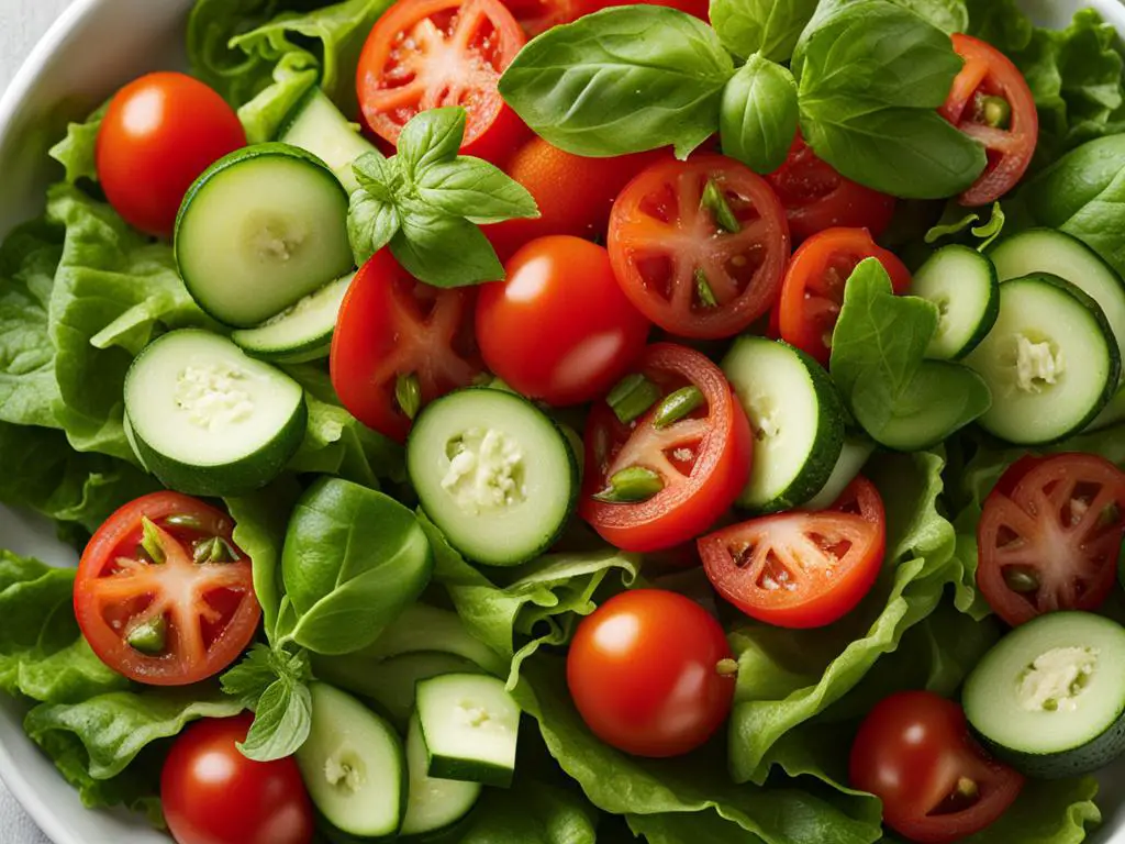 Tomatoes, lettuce, mint and cucumber salad 
