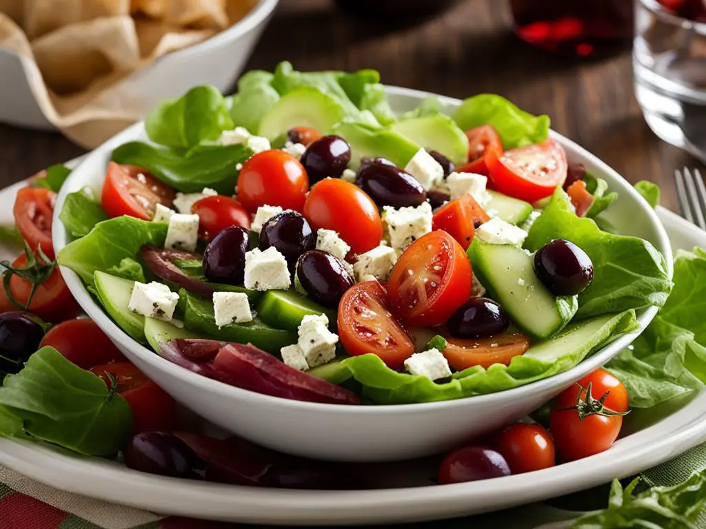 Greek Salad Bowl on a Tray placed on the table