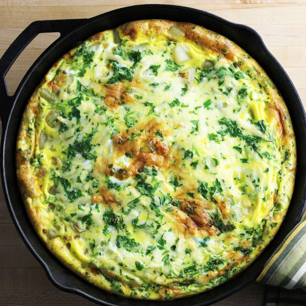 Frittata in a pan on a table