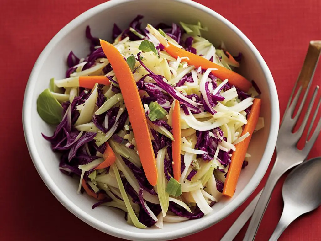 Coleslaw bowl with foke on table 